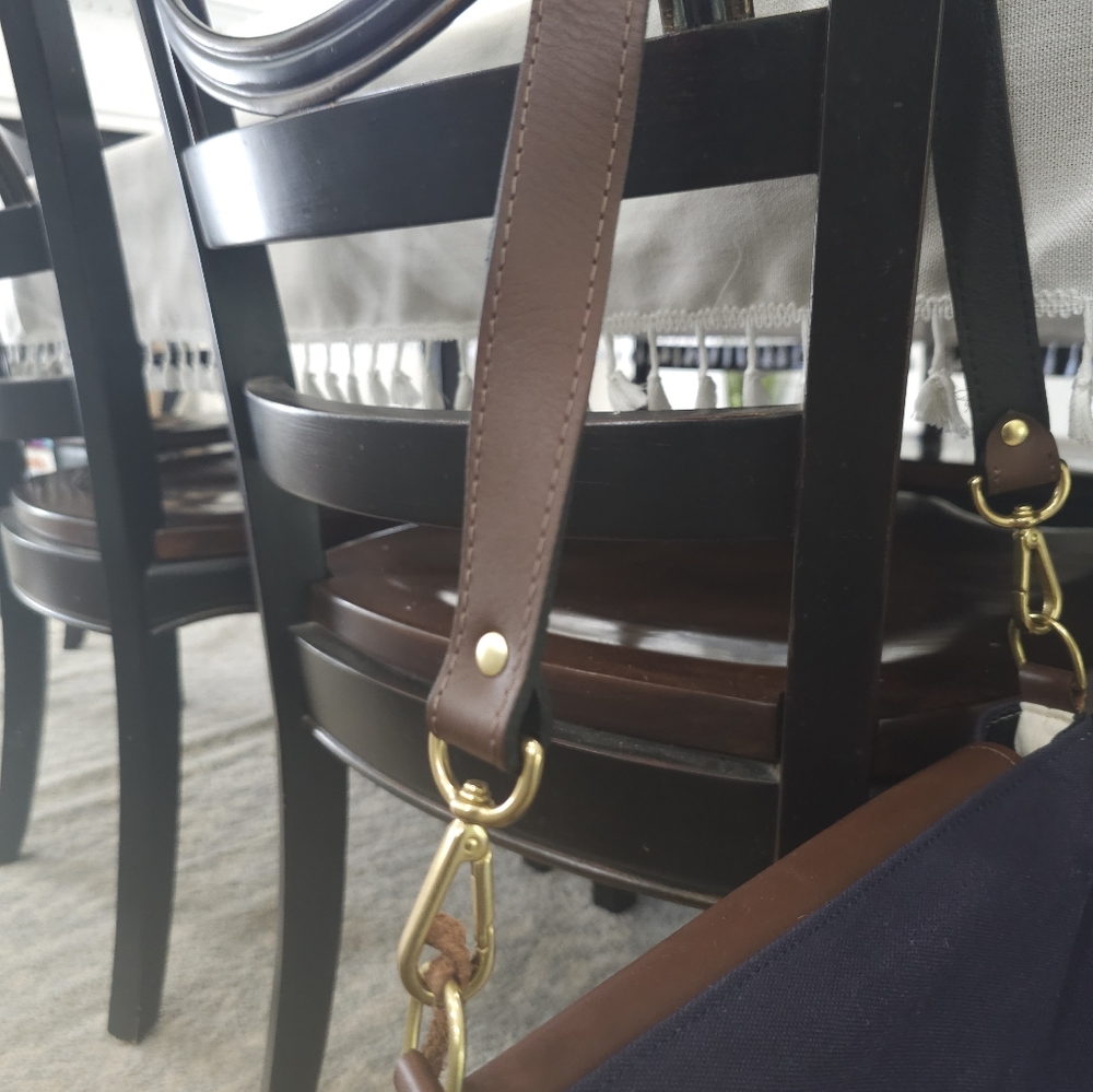 R.Riveter Hobby Signature Navy Canvas + Brown Leather Bottom with Brass Feet Han - Picture 5 of 12